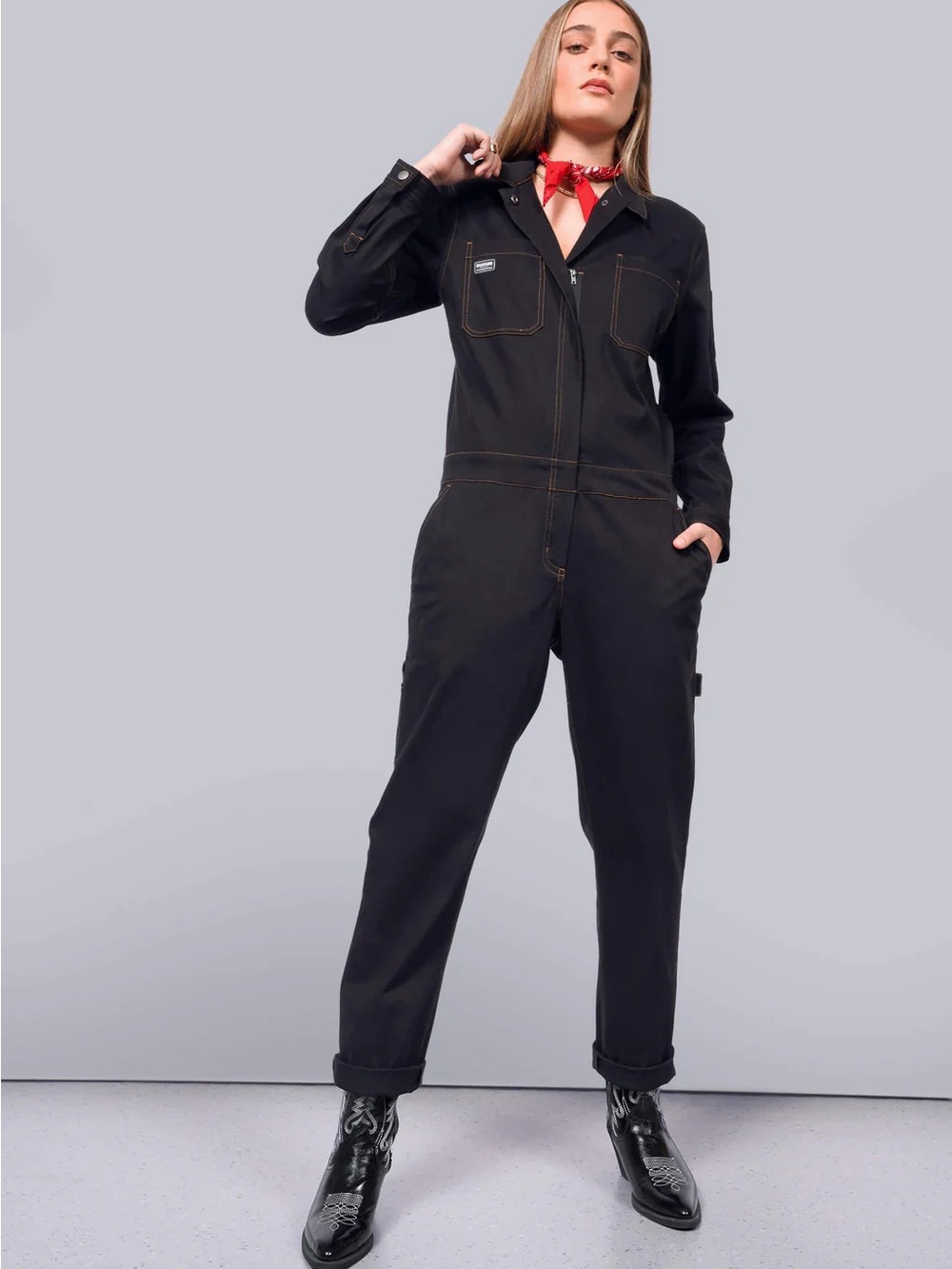 Wildfang Black Jumpsuit with Contrast Yellow Stitching